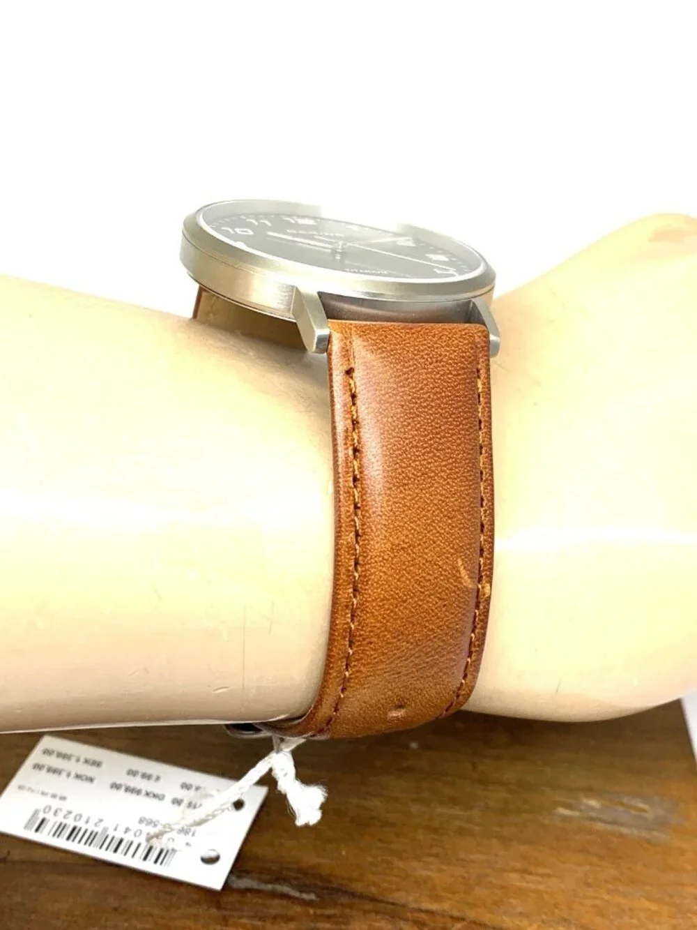 Bering Men's Watch 18640-568 Quartz Green Dial Titanium Case Brown Leather 40mm
